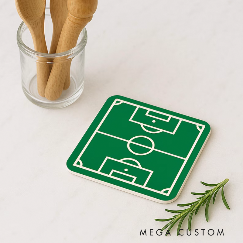 Personalized Soccer Themed Coaster Set Perfect Gift for Sports Fans and Game Day Enthusiasts