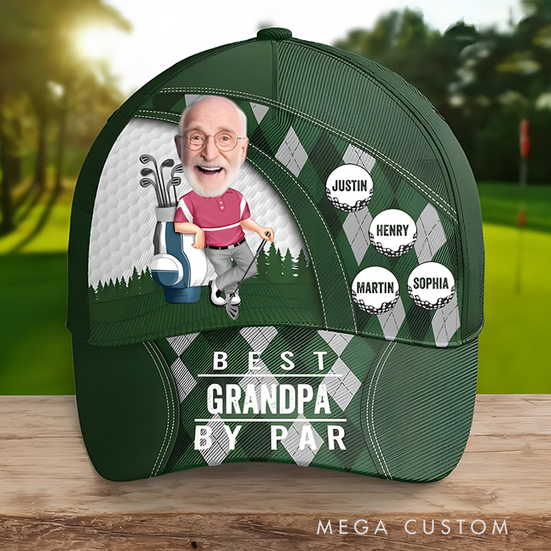Personalized "Best Grandpa by Par" Golf Cap with Custom Names  