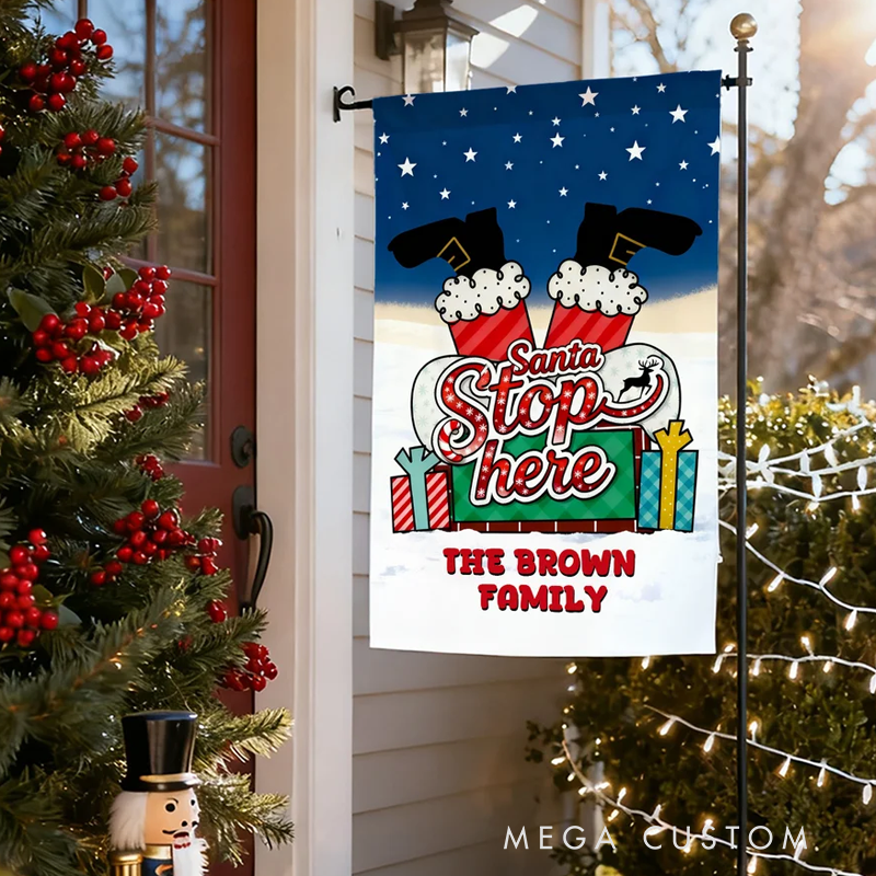 Personalised Santa Stop Here Chimney Santa Claus Garden Flag with Text Yard Porch Decor Christmas Gift 