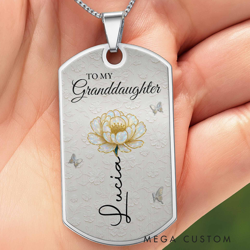 Personalized To My Granddaughter Love You Forever Flower Necklace Personalized Custom Dog Tag Necklace Gift for Granddaughters