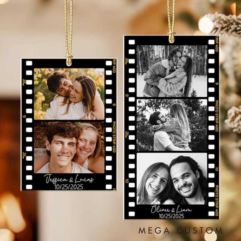 Personalized Film Strip Photo Ornament for Christmas Tree Custom Couple Picture Keepsake