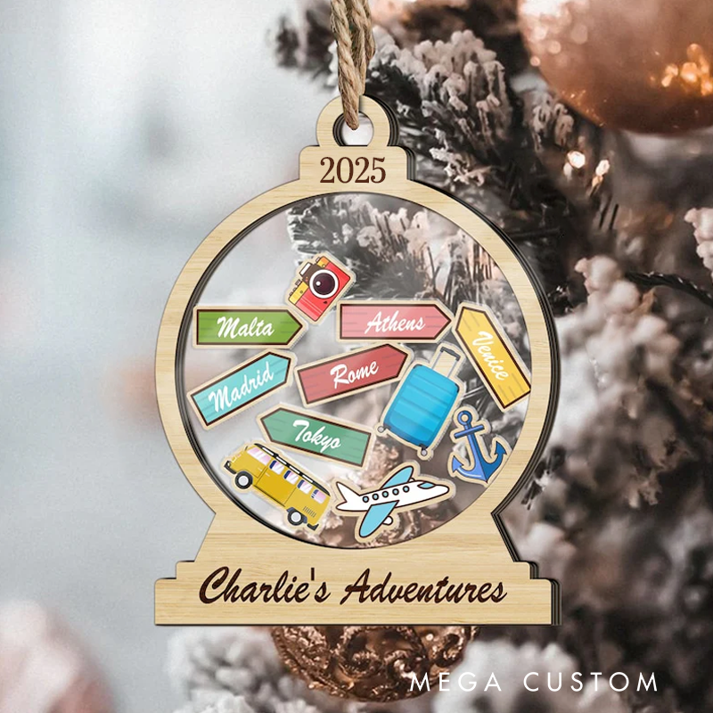 Personalized Travel Adventures Ornament Custom Ornament Ornament Gift Travel Decor Travel Gift
