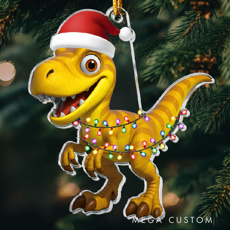 Personalized Kid Cartoon Christmas Dinosaurus Acrylic Ornament