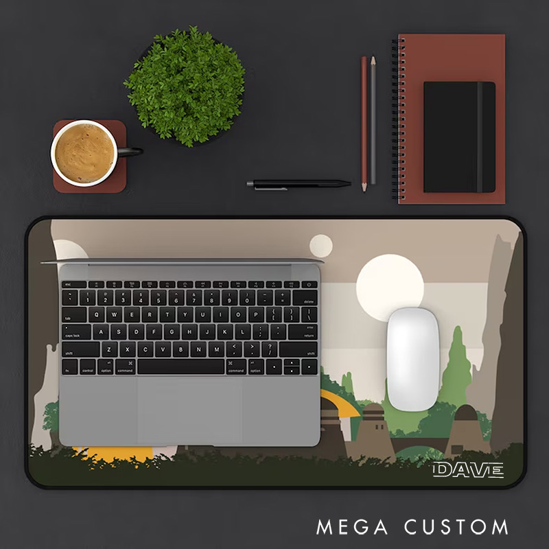 Personalized Futuristic Alien Landscape Mousepads Custom Work or Gaming Desk Mat Gift for Sci-Fi Geek Nerd Lover