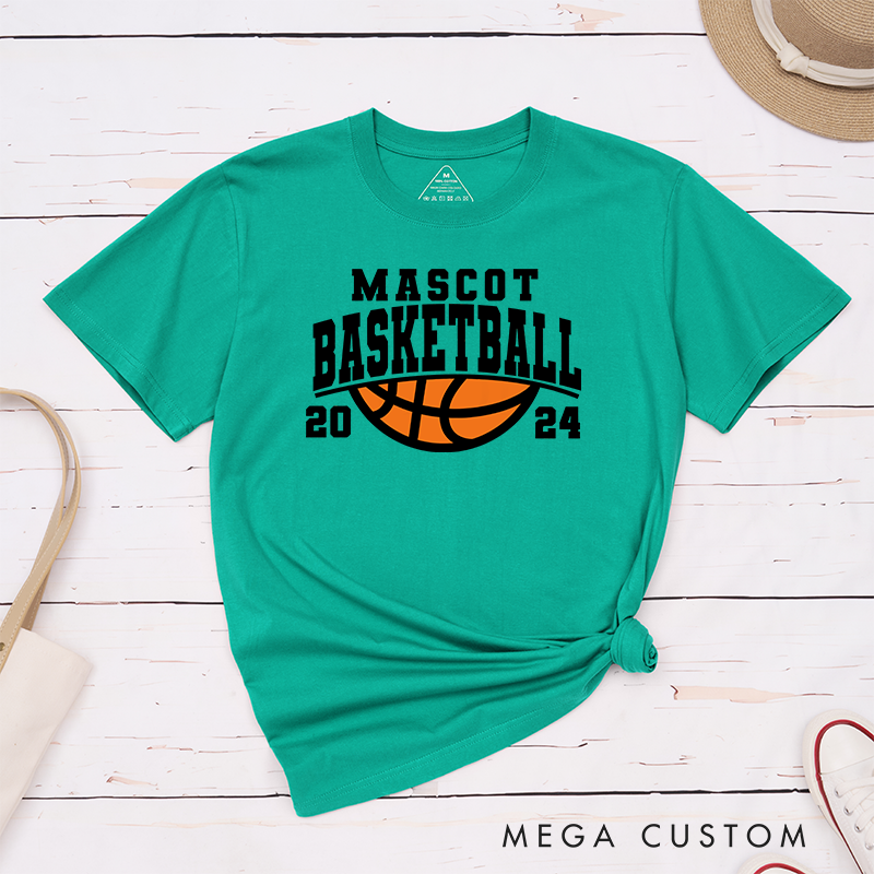 Personalized Basketball T-Shirt Design Featuring Custom Team Name Year and Classic Orange Basketball Graphic