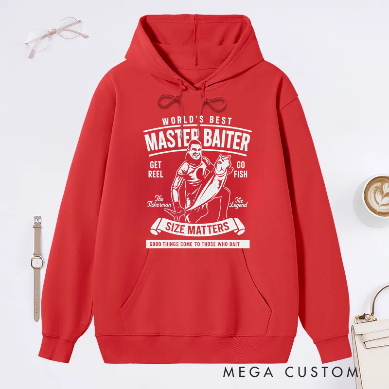 Personalized Funny Fishing Hoodie Custom Photo Hoodie World's Best Master Baiter Design Warm and Comfortable Gift for Fishermen and Humor Lovers