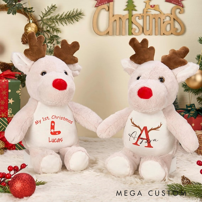 Personalized Reindeer Teddy with Name Stuffed Teddy for Christmas Christmas Plush Toy Baby First Christmas Christmas Gift for Girl and Boy