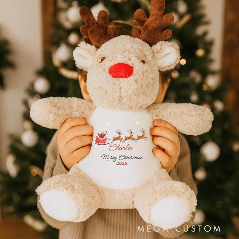 Personalized Reindeer Teddy with Name Stuffed Teddy for Christmas Christmas Plush Toy Baby First Christmas Christmas Gift 