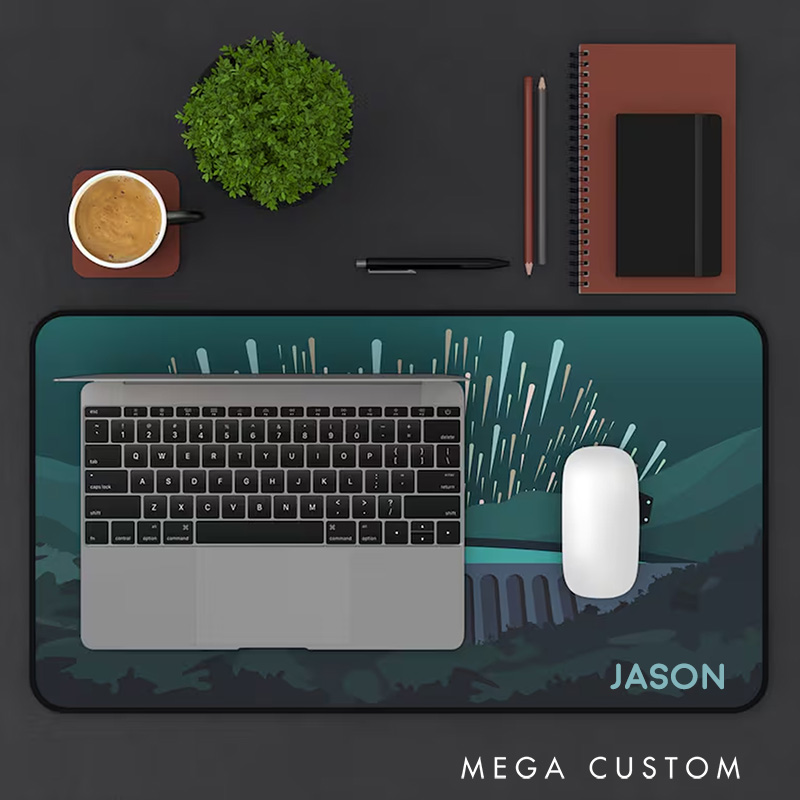 Personalized Futuristic Nightscape Desk Mat Custom Work or Gaming Mousepads Gift for Sci-Fi Geek Nerd Lover