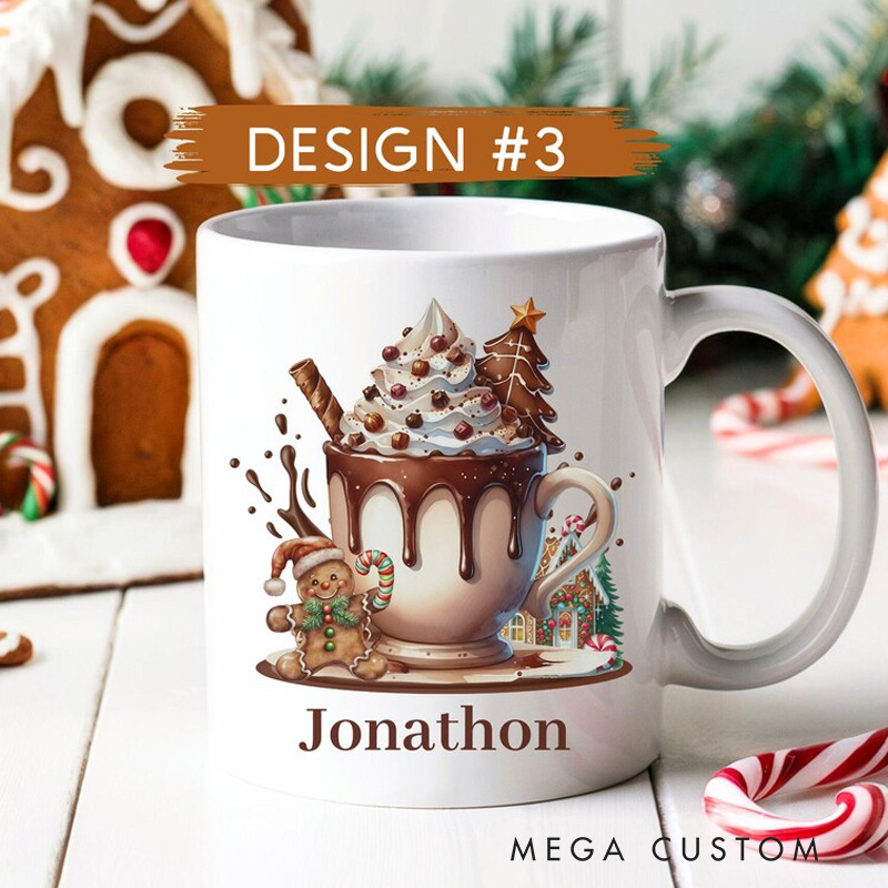 Personalized Gingerbread Cookie Mug with Name Hot Cocoa Mugs for Kids Holiday Kitchen Mug Baking Lover Gift