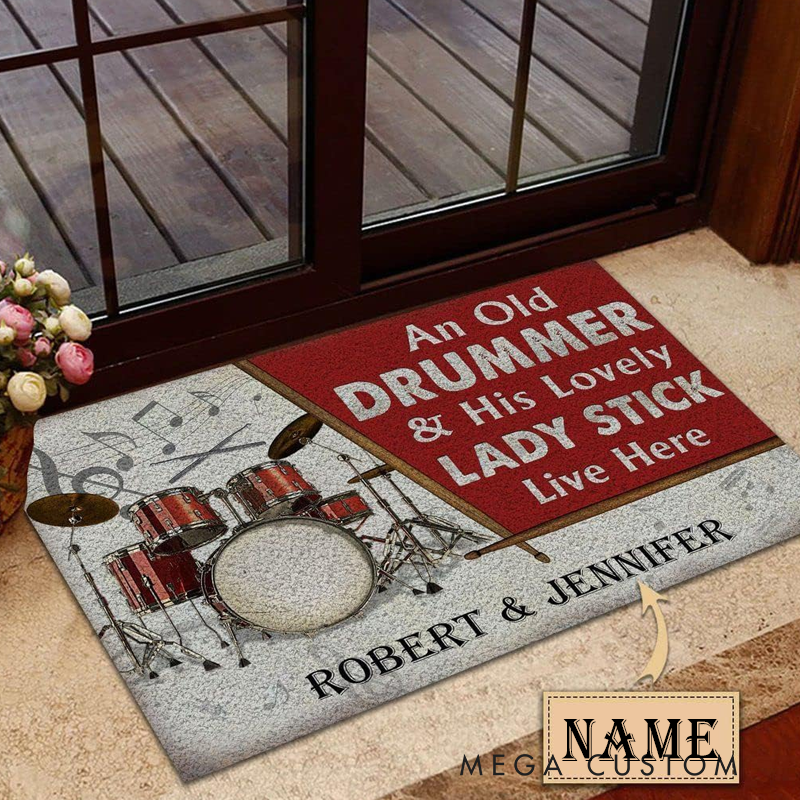 Personalized Drum Rubber Doormat Drummer & His Lovely Lady Stick Together Welcome Doormat Custom Name Indoor Outdoor Door Mat Home Decor