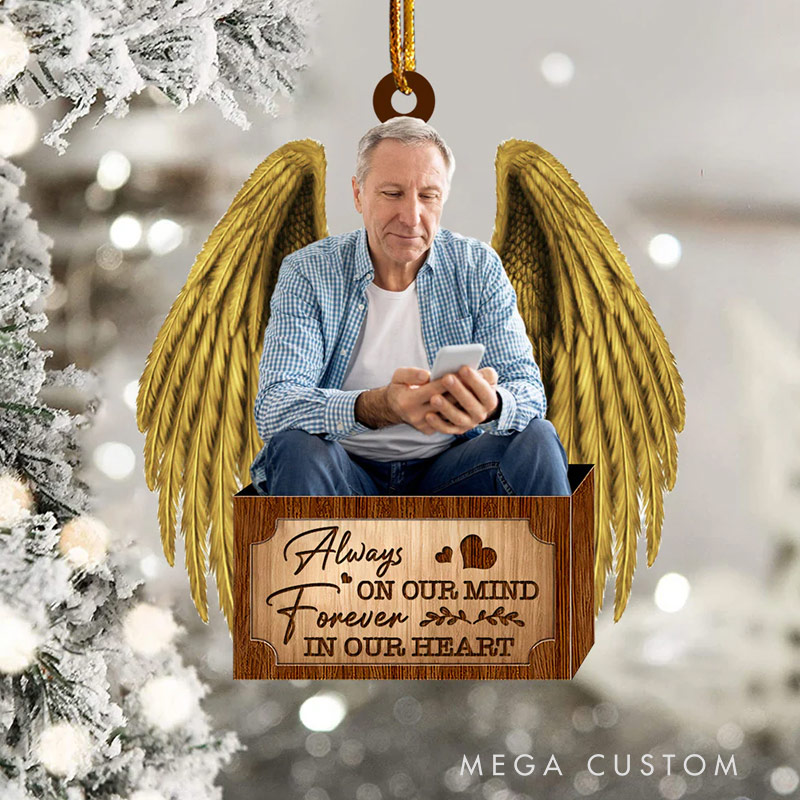 Personalized Memorial Wings Ornament Custom Photo Acrylic Ornament Always On Our Mind Forever In Our Heart Funeral Ornaments