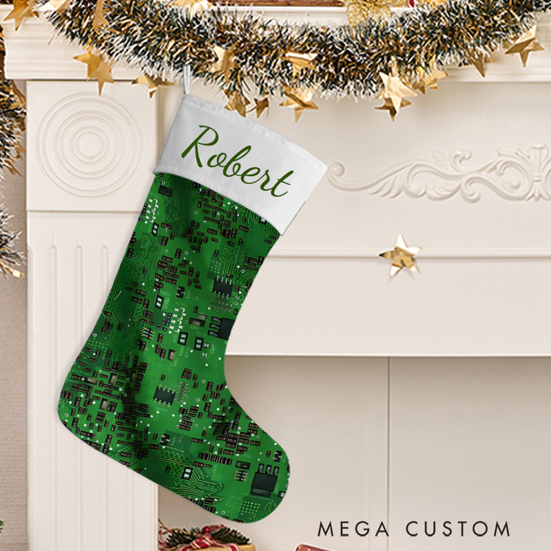 Personalized Circuit and Motherboard Christmas Stocking for Tech Lovers Custom Geek Christmas Stocking