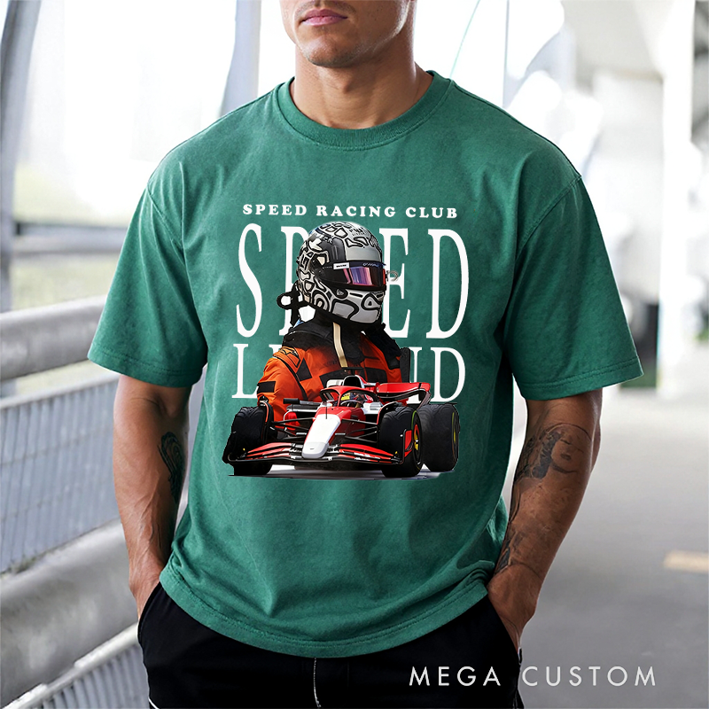 Personalized Racing Washed T-Shirt  with Racing Car Design Perfect Gift for Racer and Racing Lovers
