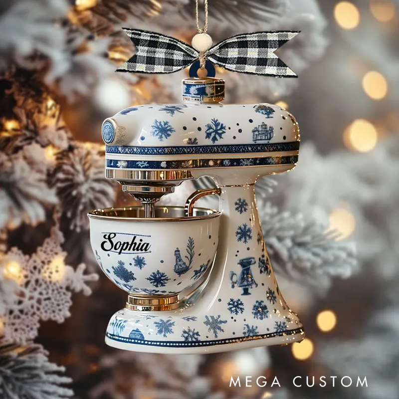 Personalized Name Kitchen Mixer Acrylic Ornament Holiday Baking Christmas Tree Decoration 2025 Blue Snowflake Stand Mixer Cute Baker Xmas Gift