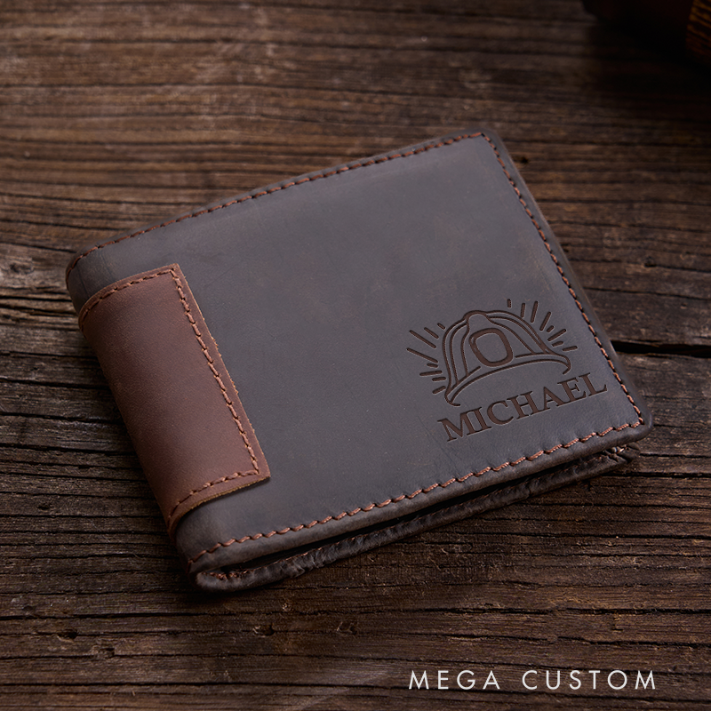 Personalized Leather Wallet For Firefighter Engraved Crazy Horse Wallet Mens Wallet Groomsmen Wallet Boyfriend Gift Dad Gift Husband Gift