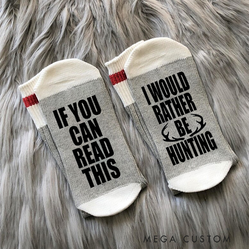 Personalized Rather Be Hunting Socks Hunting Funny Mens Socks Gifts for Dad Husband Grandpa Birthday
