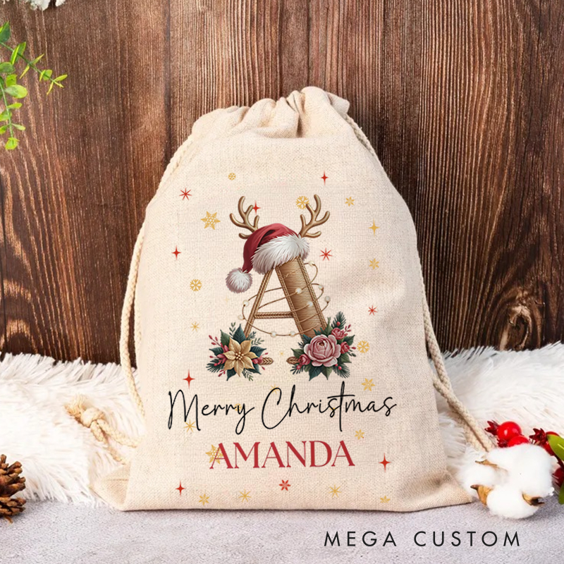 Personalized Christmas Santa Sack Custom Name Gift Bag Monogram Holiday Present Bag for Kids Family Christmas Gift