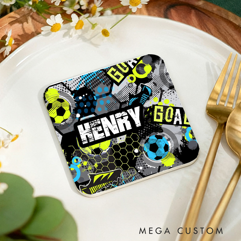 Personalized Soccer Design Coaster with Custom Name for Every Soccer Fan