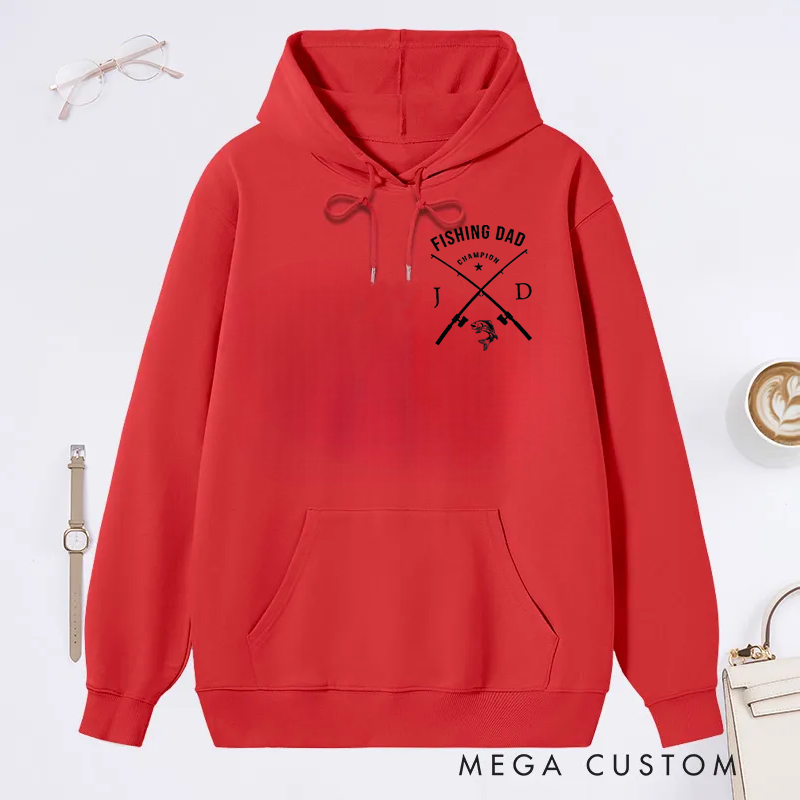 Personalized Fishing Dad Hoodie Family Hoodie with Champion and Crossed Rods Design Comfortable Gift for Fishing Enthusiast Dads