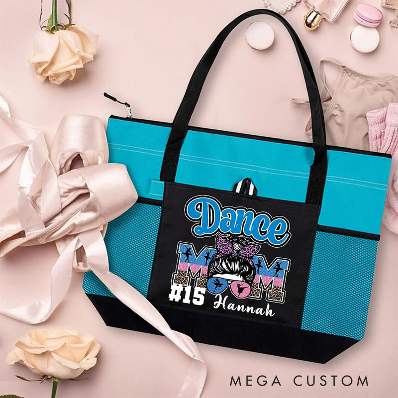 Personalized Multicolor Dance Mom Durable Tote Bag with Name and Number Birthday Gift for Dance Lovers Mother