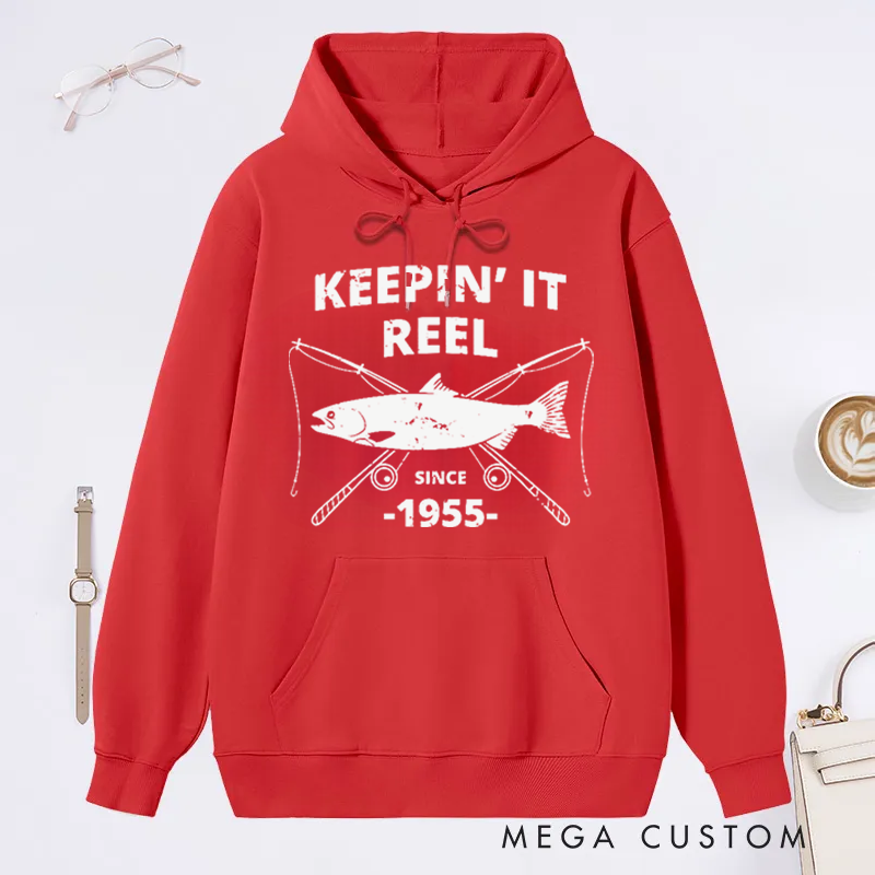 Personalized Keepin It Reel Fishing Hoodie Fisherman Birthday Gift Fisherman Gift Custom Time Comfortable and Stylish Gift for Fishing Enthusiasts