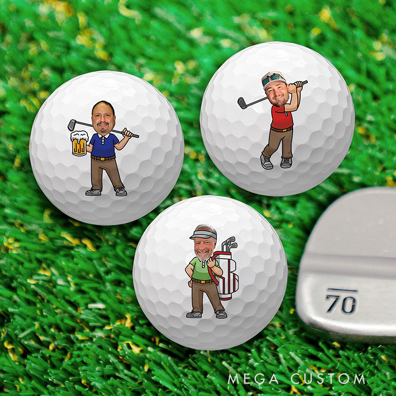 Personalized Cartoon Golf Ball with Custom Face Design for Golf Enthusiast.  
