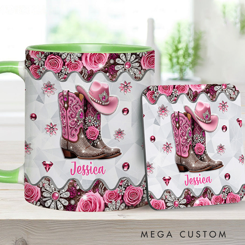 Personalized Name Cowgirl Accent Mug Custom Cowgirl Boots Gift for Music Lover