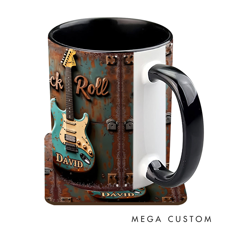 Personalized Name Guitar Accent Rock Roll Mug for Music Lover