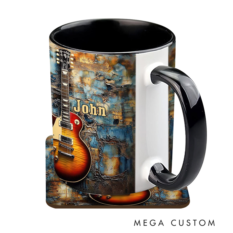 Personalized Name Vintage Electric Guitar Accent Mug for Music Lover