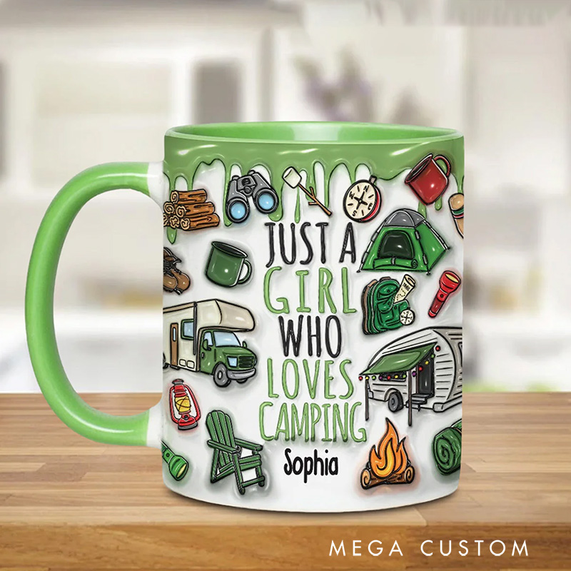 Personalized Just a Girl Who Loves Camping Mug Adventure Mountains Camper Hiking Mug Gift for Kid Outdoors Lovers