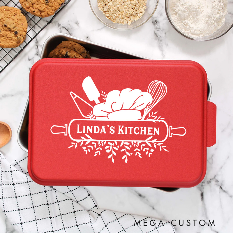 Personalized Name Kitchen Baking Pan with Lid Aluminum Kitchen Bakeware for Baker Mom Grandma Gift Baking Lover Gifts