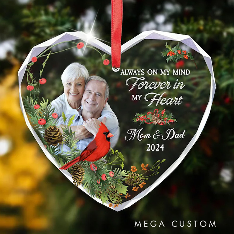 Personalized Photo Memorial Heart Glass Ornament Family Loss Ornament Memorial Christmas Ornament I'm Always With You