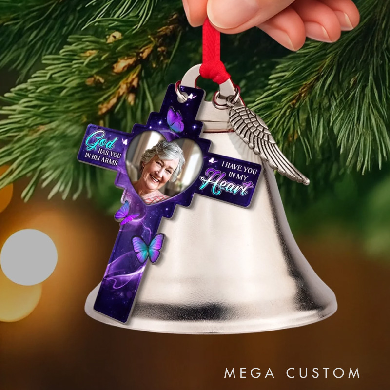 Personalized Photo Bell Ornament With Charms Memorial Sympathy Gifts for Loss of One We Hold You In Love 
