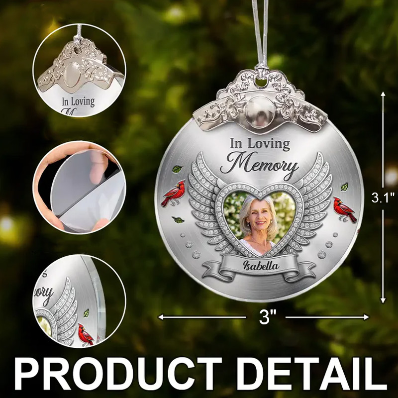 Personalized Glass Ornament With Silver Cap Custom Photo I'm Always With You Memorial Metal Effect Ornament 
