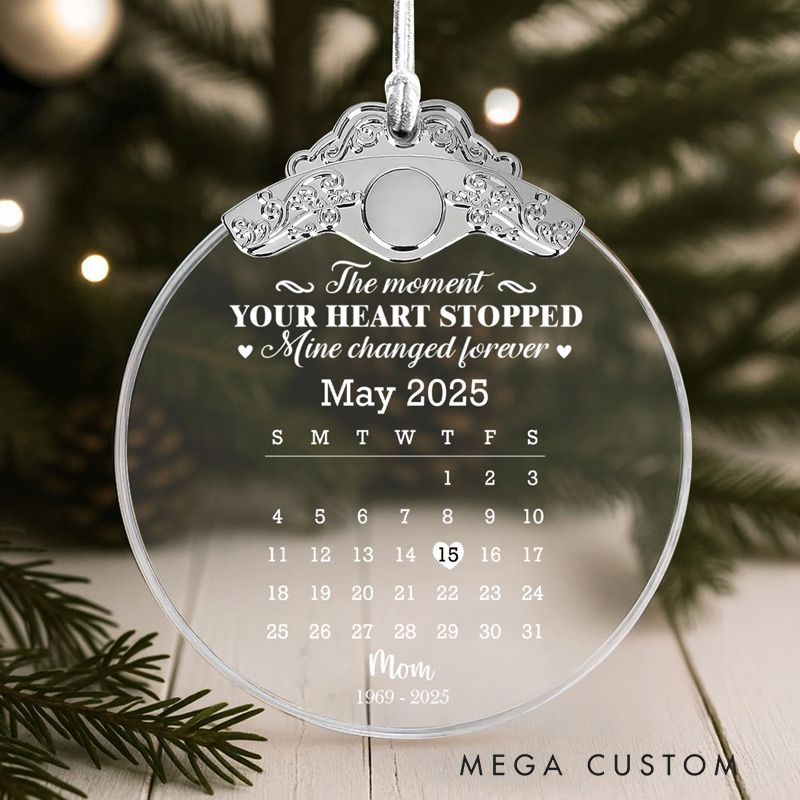 Personalized Glass Ornament With Silver Cap Custom Photo The Moment Your Heart Stopped Time Changed Forever Memorial Ornament 
