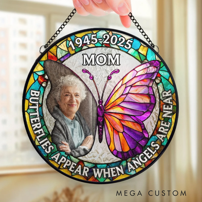Personalized Photo Stained Glass Window Hanging Suncatcher Memorial Sympathy Gifts for Loss of Loved One I'm Always With You