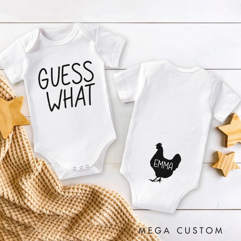 Personalized Guess What Chicken Butt Baby Baby Onesie Baby Shower Gift Double Sided Baby Onesie