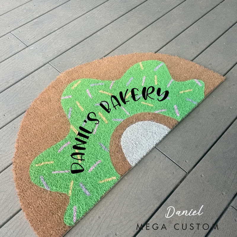 Personalized Donut with Sprinkles Doormat Custom Welcome Kitchen Floor Mat with Name Donut Floor Doormat