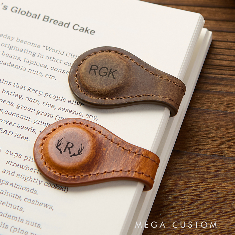 Personalized Leather Magnetic Book Mark Engraved Bookmark with Name Custom Reader Gift for Him Journal Accessory