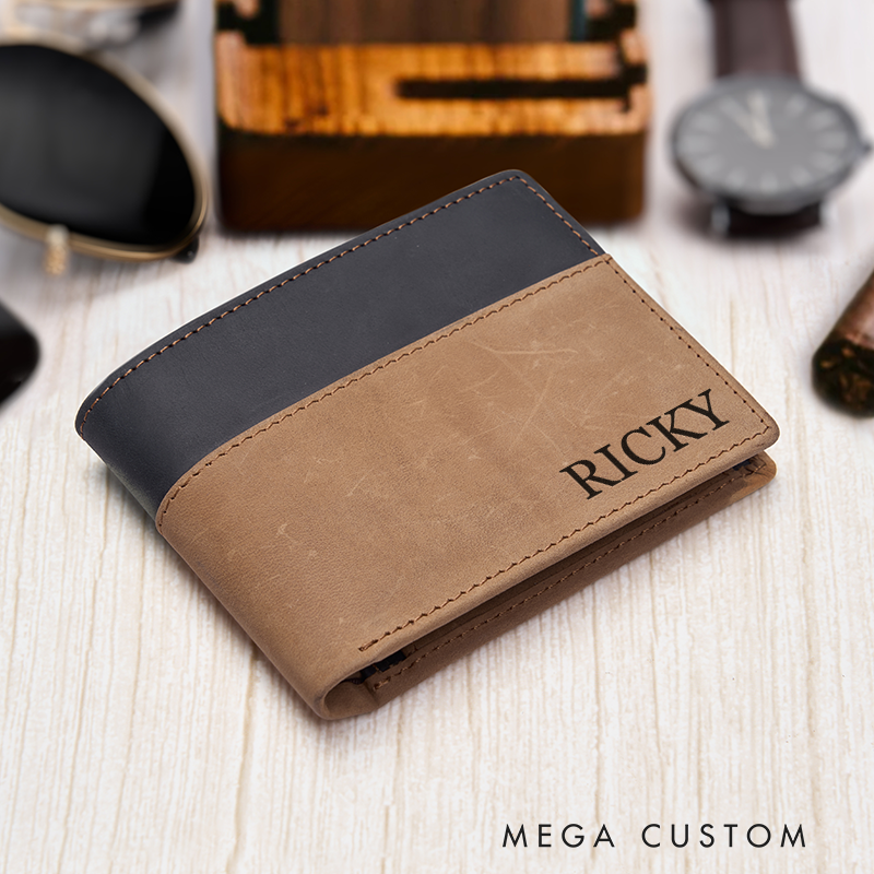 Personalized Leather Wallet Custom Wallet for Him Engraved Wallets with Name Mens Wallet Minimalist Wallet Leather Gift For Him Gift for Husband Boyfriend Father