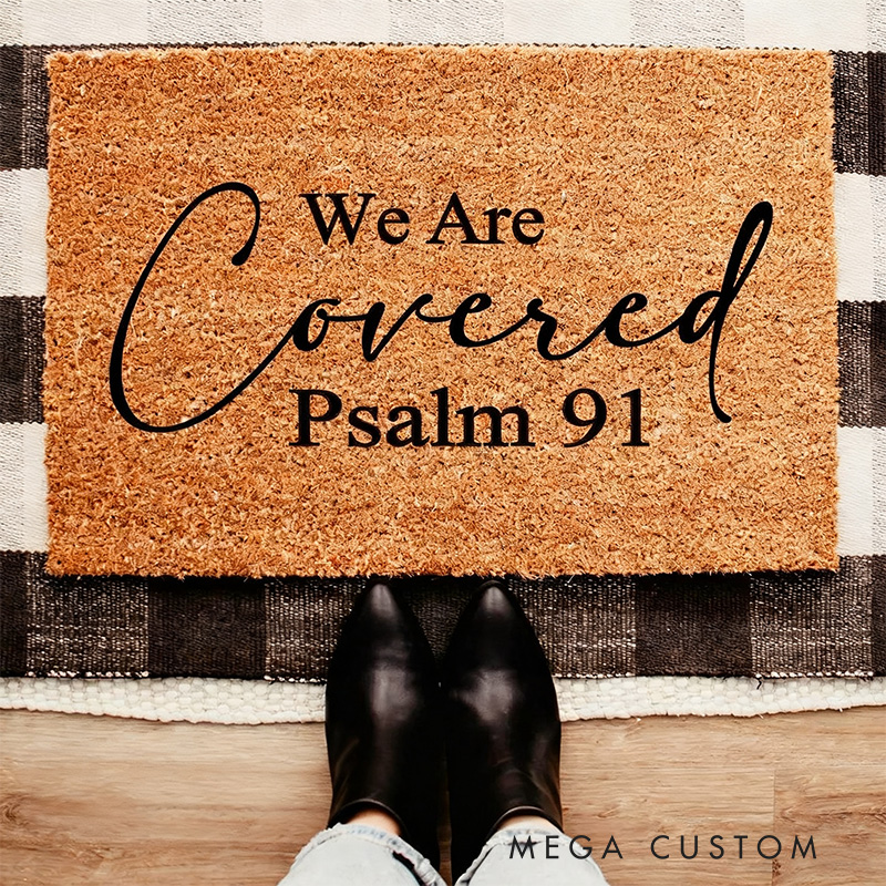 Personalized We are Covered Bible Verse Doormat 6 Design Options Non-Slip Durable Front Door Decor Welcome Mat Religious Gift for Faithful Family