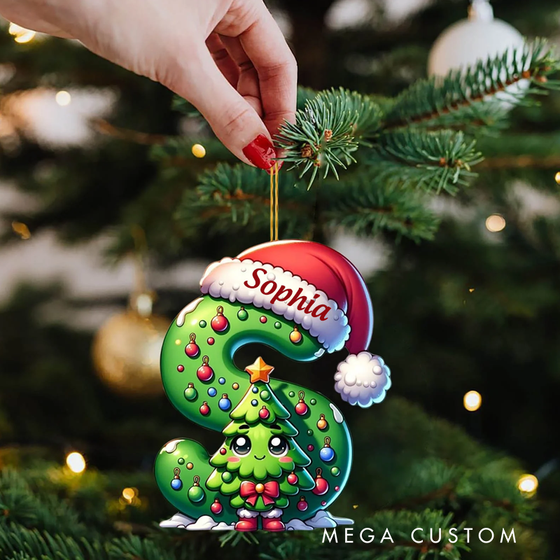 Personalized 2D Acrylic Christmas Tree Initial Letter Ornament Set with 26 Alphabet Pendants for Holiday Decor Family Gifts and Party Favors