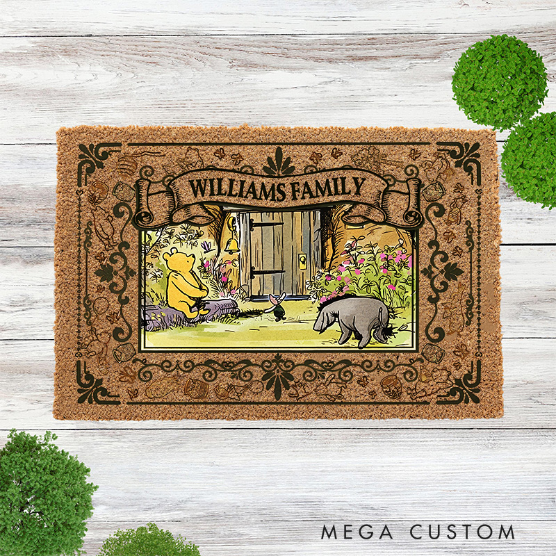Personalized Classic Cartoon Bear Family Name Doormat Ballerina Family Door Mat Welcome Mat for Dance Lovers Housewarming Gifts