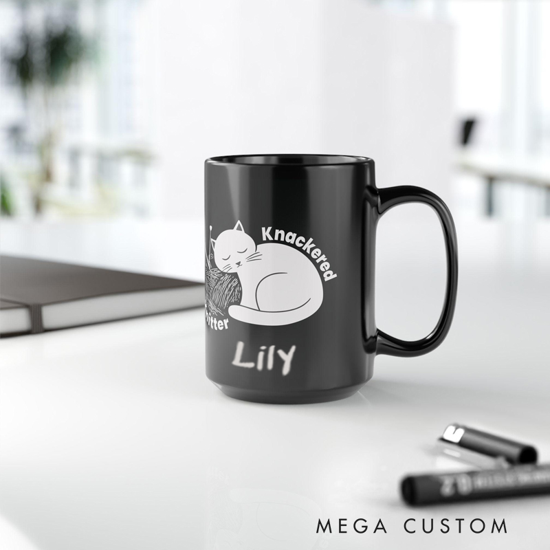 Personalized Knackered Knitter Coffee Mug Crafty Humor Ceramic Tea Cup Custom Knitting Gift