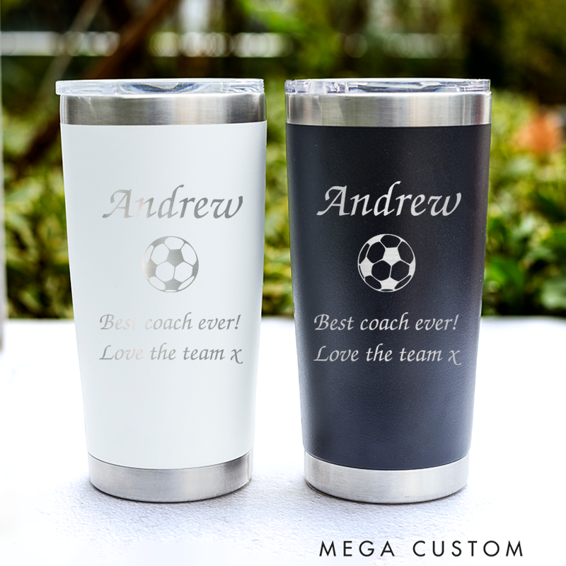Personalized Soccer Stainless Steel Tumbler with Custom Name Design and Message