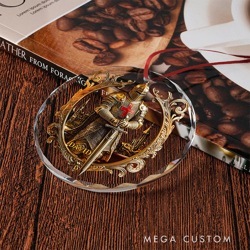 Personalized Strong Warrior Christian Round Shaped Glass Ornament with Name Tree Decoration Christmas Gift for Christian