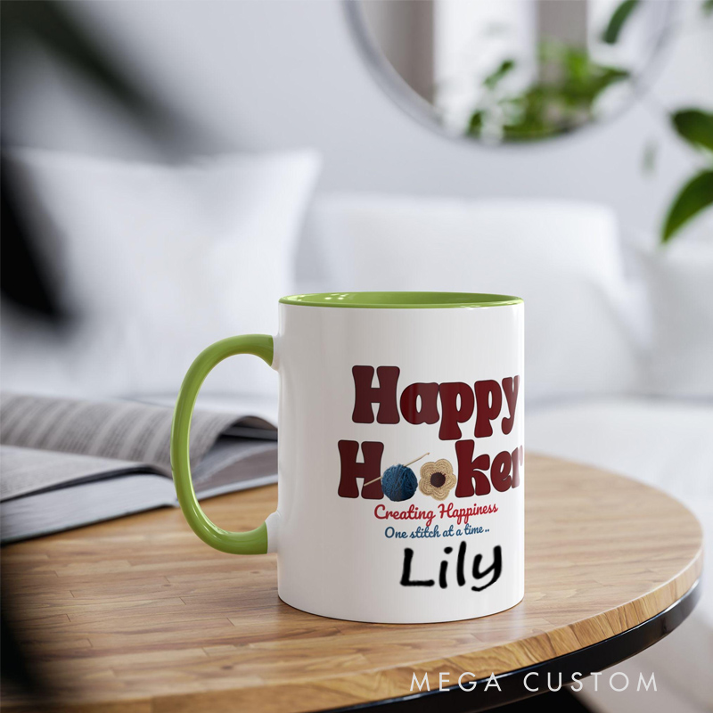 Personalized Name Happy Hooker Crochet Gift Mug Best Friend Crafter Mug Mothers Day Birthday Present