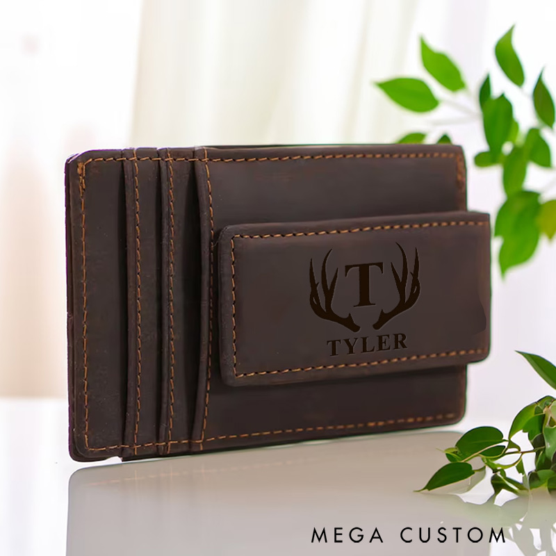 Personalized Hunting Magnetic Money Clip Wallet Engraved Deer Hunting Business Card Holder for Husband Boyfriend Hunter Lover