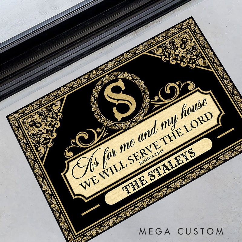 Personalized as for Me and My House We will Serve the Lord Doormat with Family Name Non-Slip Durable Front Door Decor Faithful Family Religious Gift